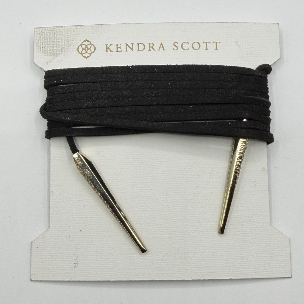 Kendra Scott Black Suede Wrap Choker Necklace Gold Tone Crystal Bar Ends Gift